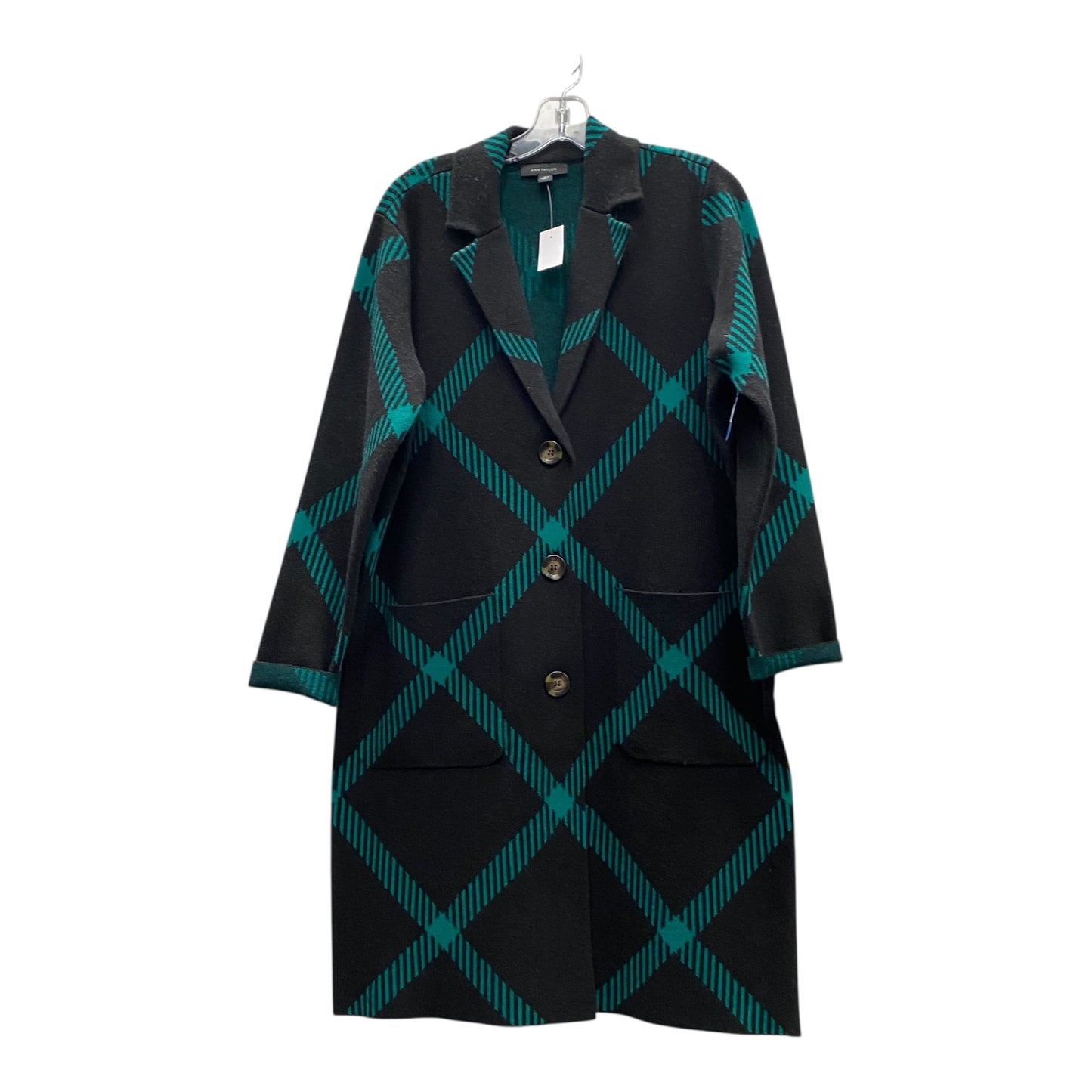 Sweater Cardigan By Ann Taylor In Black & Green, Size:M