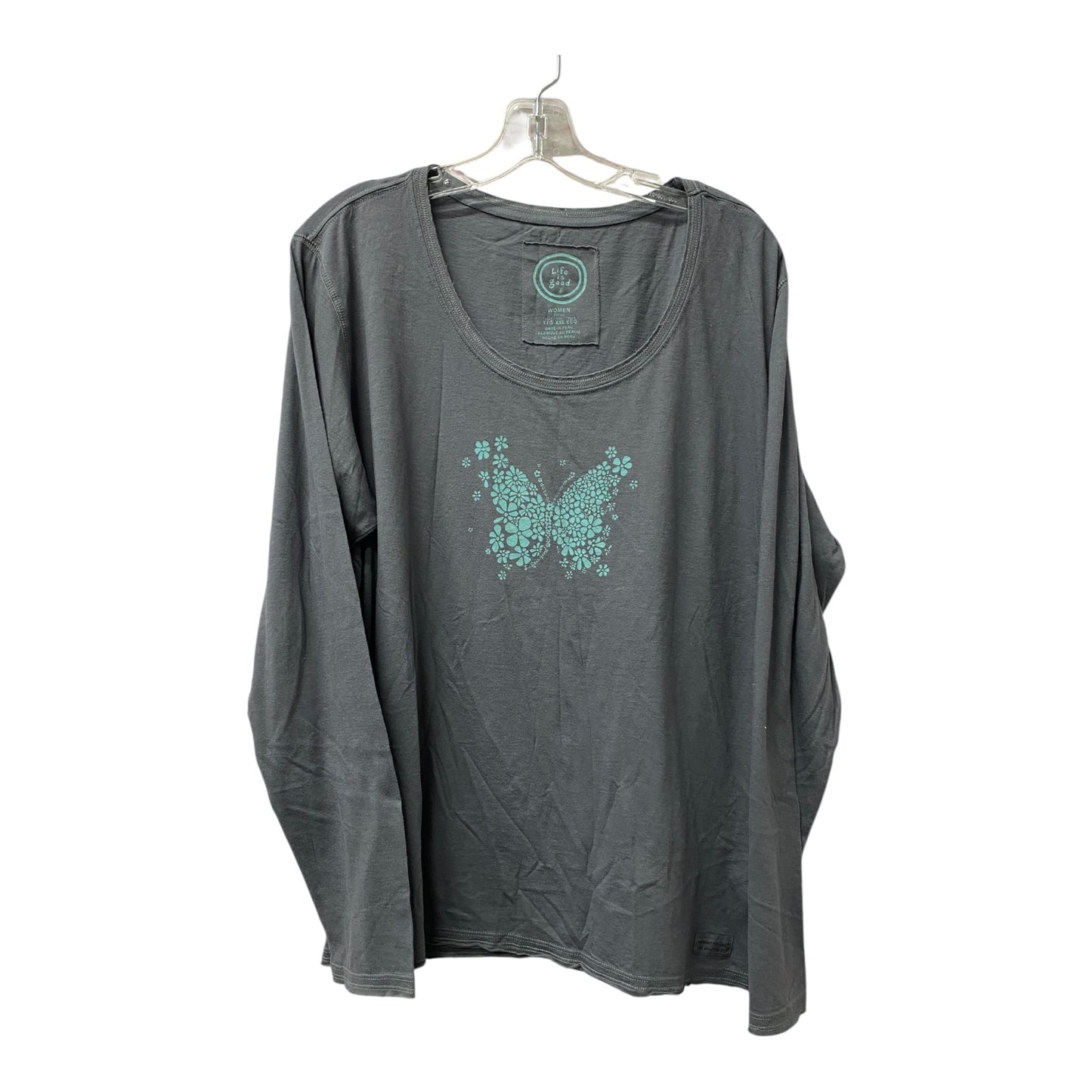 Athletic Top Ls Crewneck By Life Is Good In Grey, Size:1X