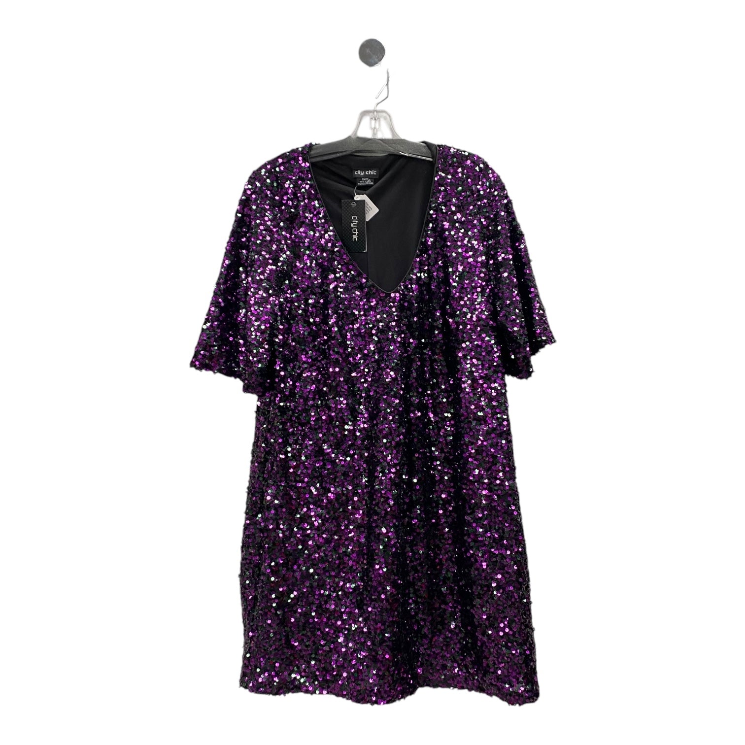 purple dress city chic CITY CHIC | Women's Plus Size Opulent Elbow Sleeve Dress - violet