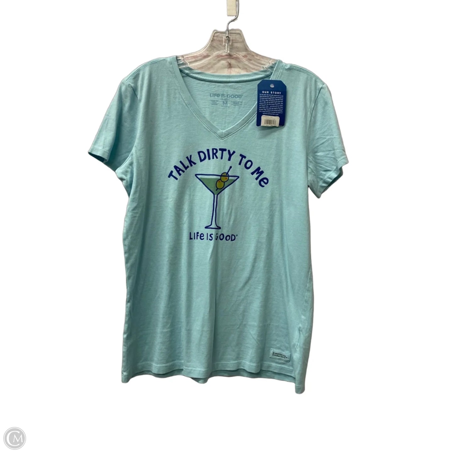 Athletic Top Short Sleeve By Life Is Good In Blue, Size: M