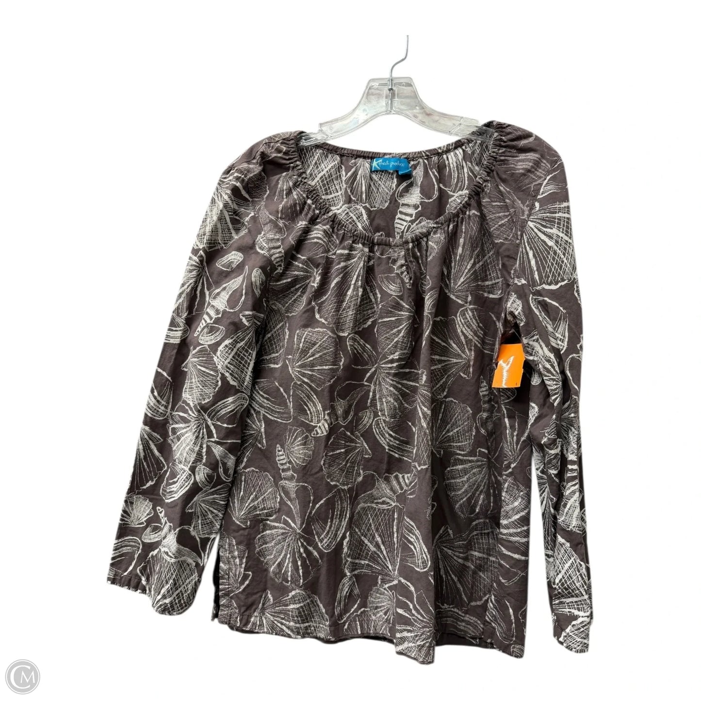 Top Long Sleeve By Fresh Produce In Brown & White, Size: L