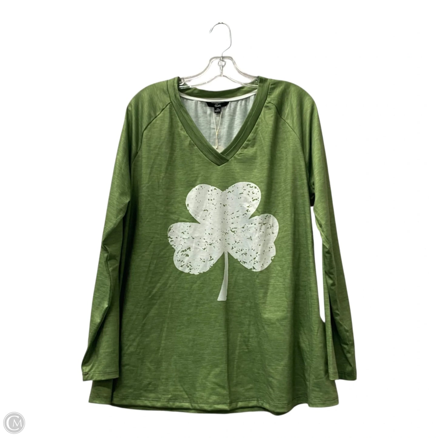 Top Long Sleeve By shall we In Green, Size: 2x