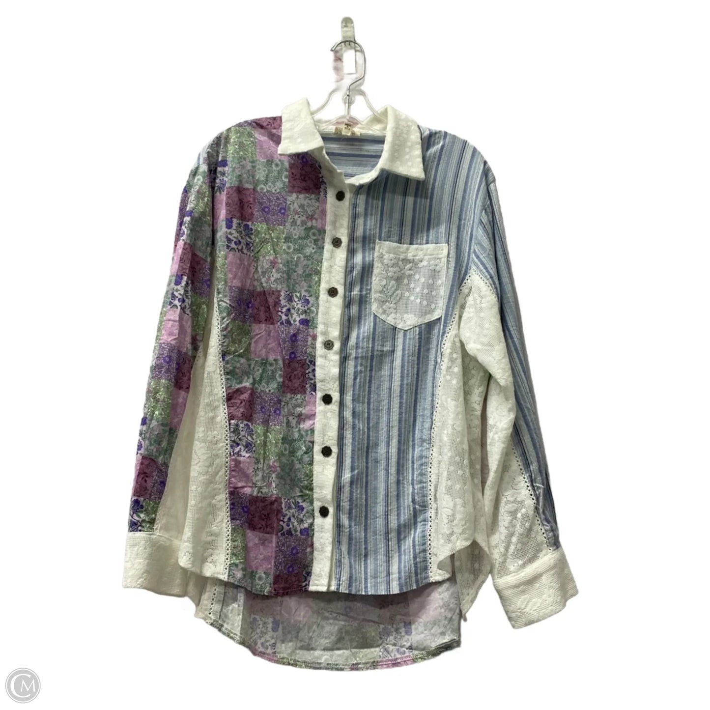 Top Long Sleeve By Pol In Blue & White, Size: S