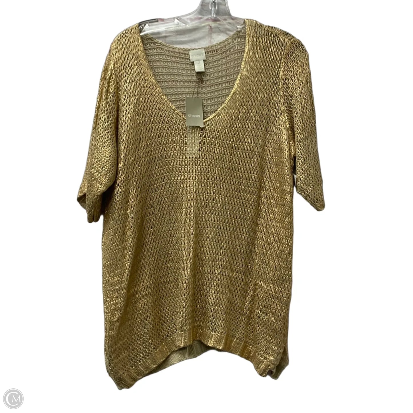 Sweater Short Sleeve By Chicos In Gold, Size: L