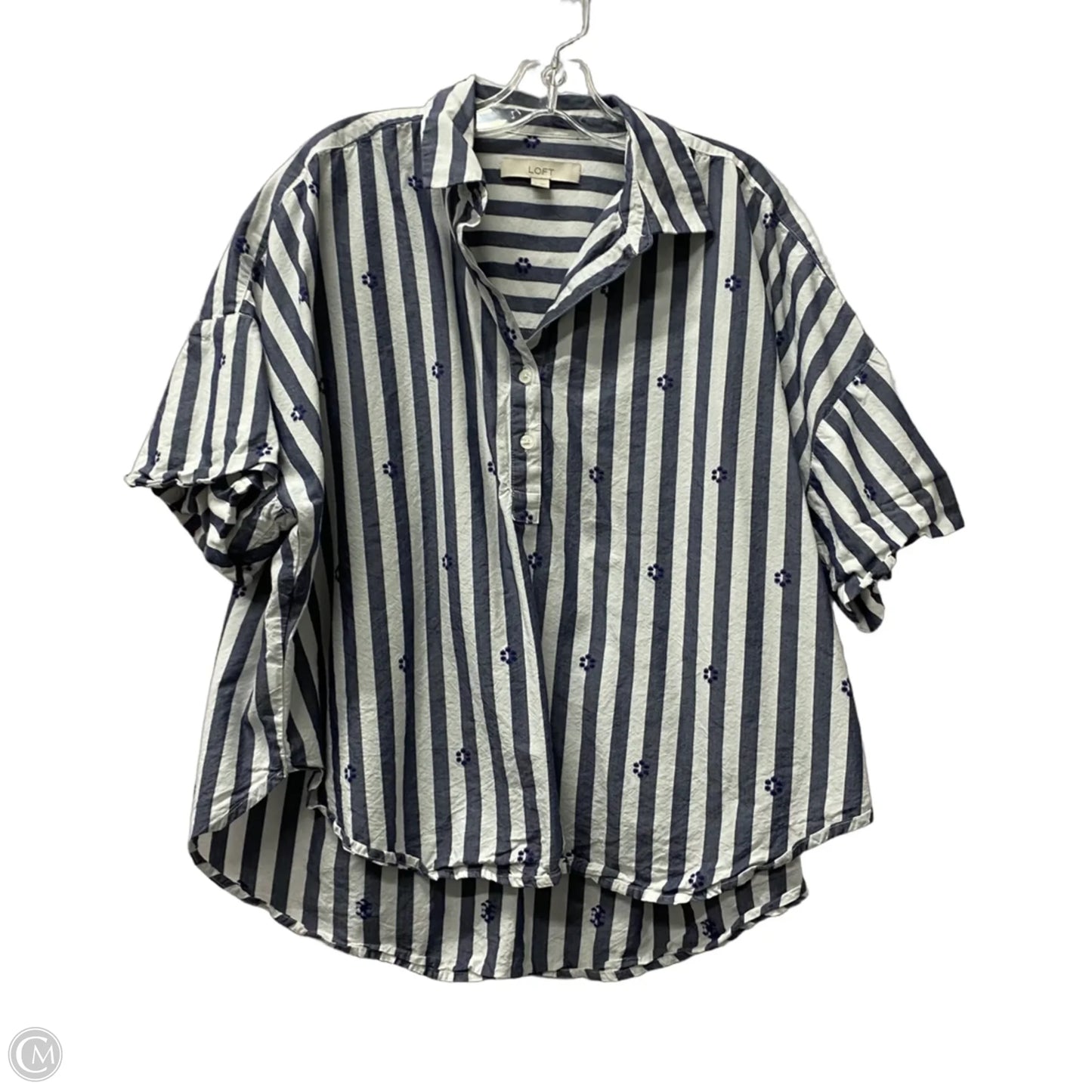 Top Short Sleeve By Loft In Blue & White, Size: M