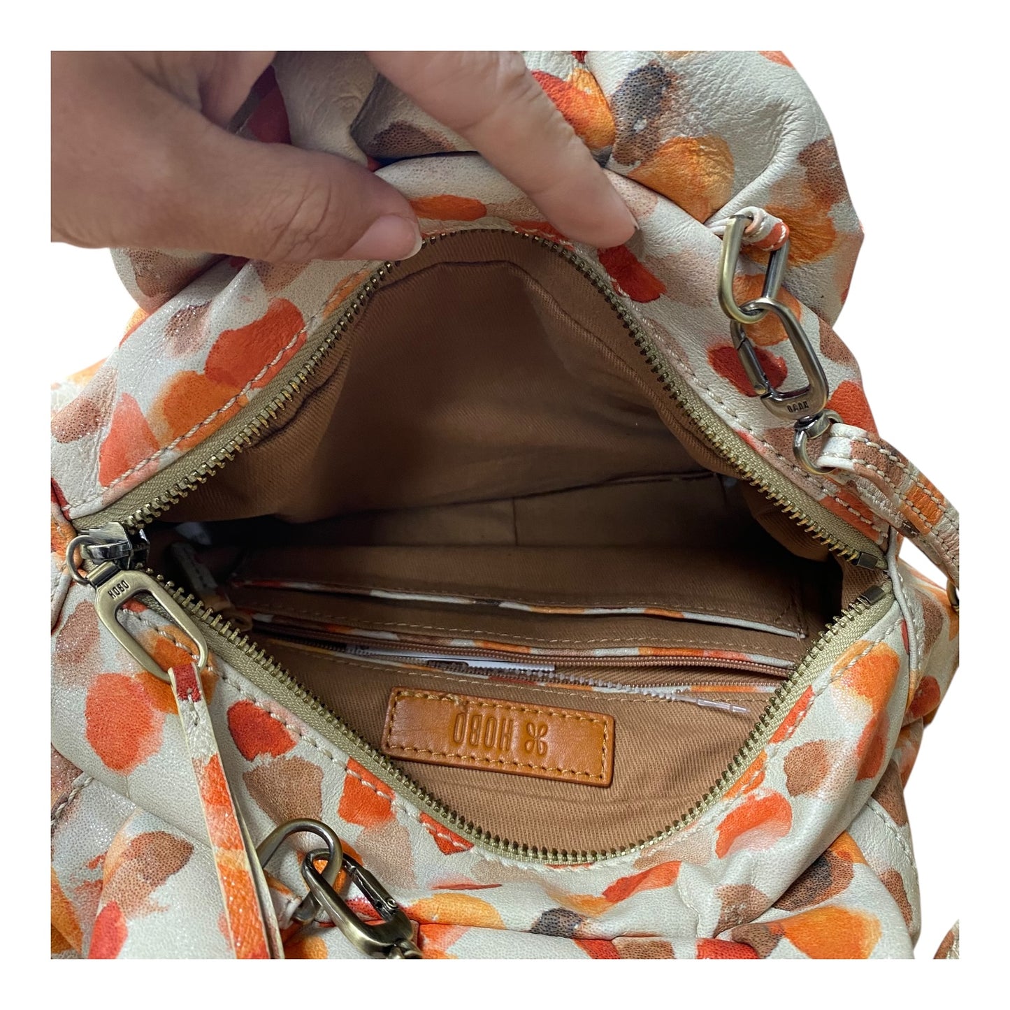Handbag Leather By Hobo Intl In Orange & Tan, Size:Medium