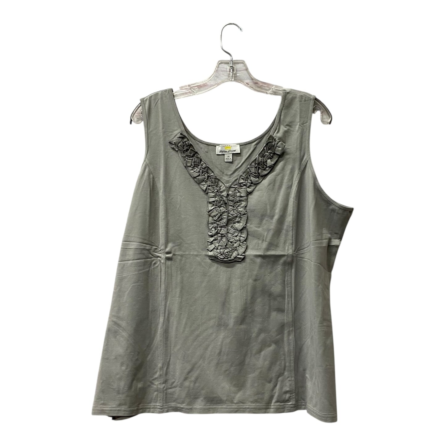 Top Sleeveless By Kathleen Kirtwood In Grey, Size:2X
