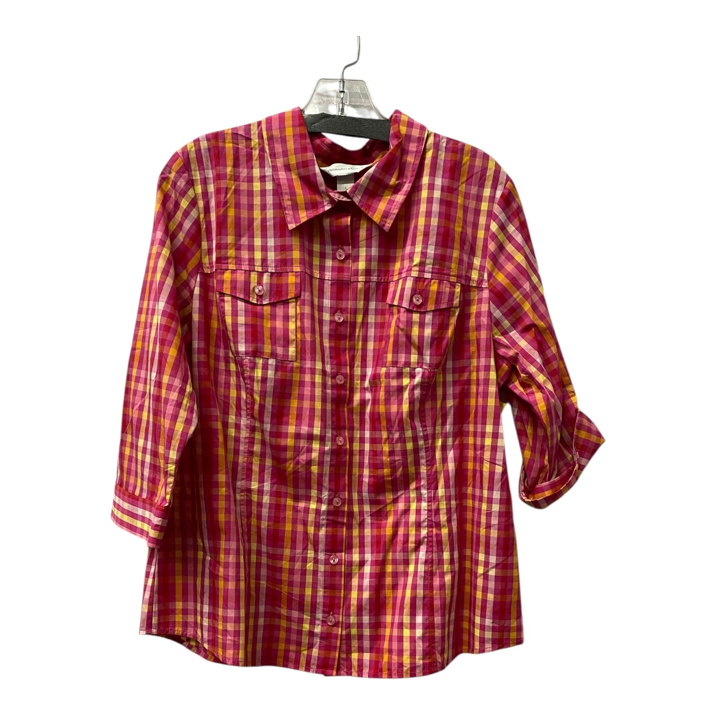 Blouse 3/4 Sleeve By Christopher And Banks In Pink & Yellow, Size:L