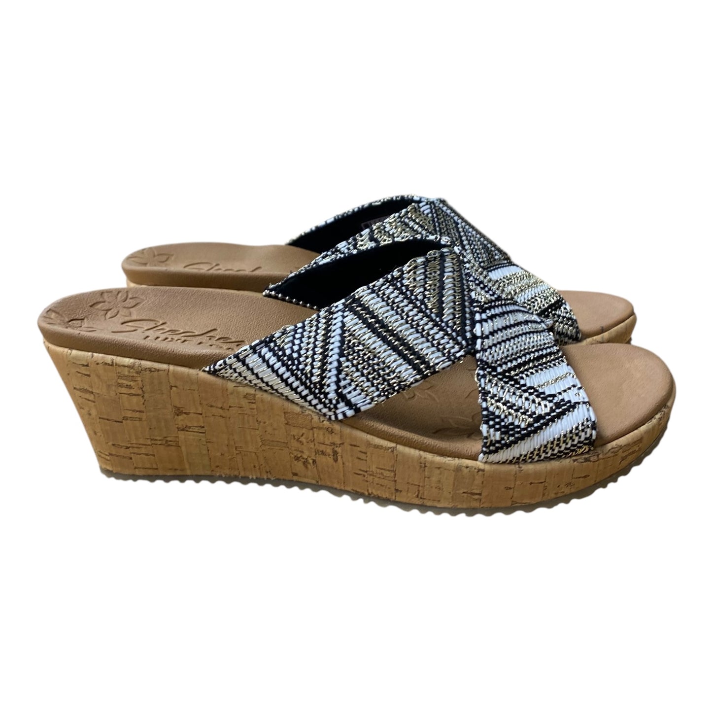 Sandals Heels Wedge By Skechers In Black & White, Size:8