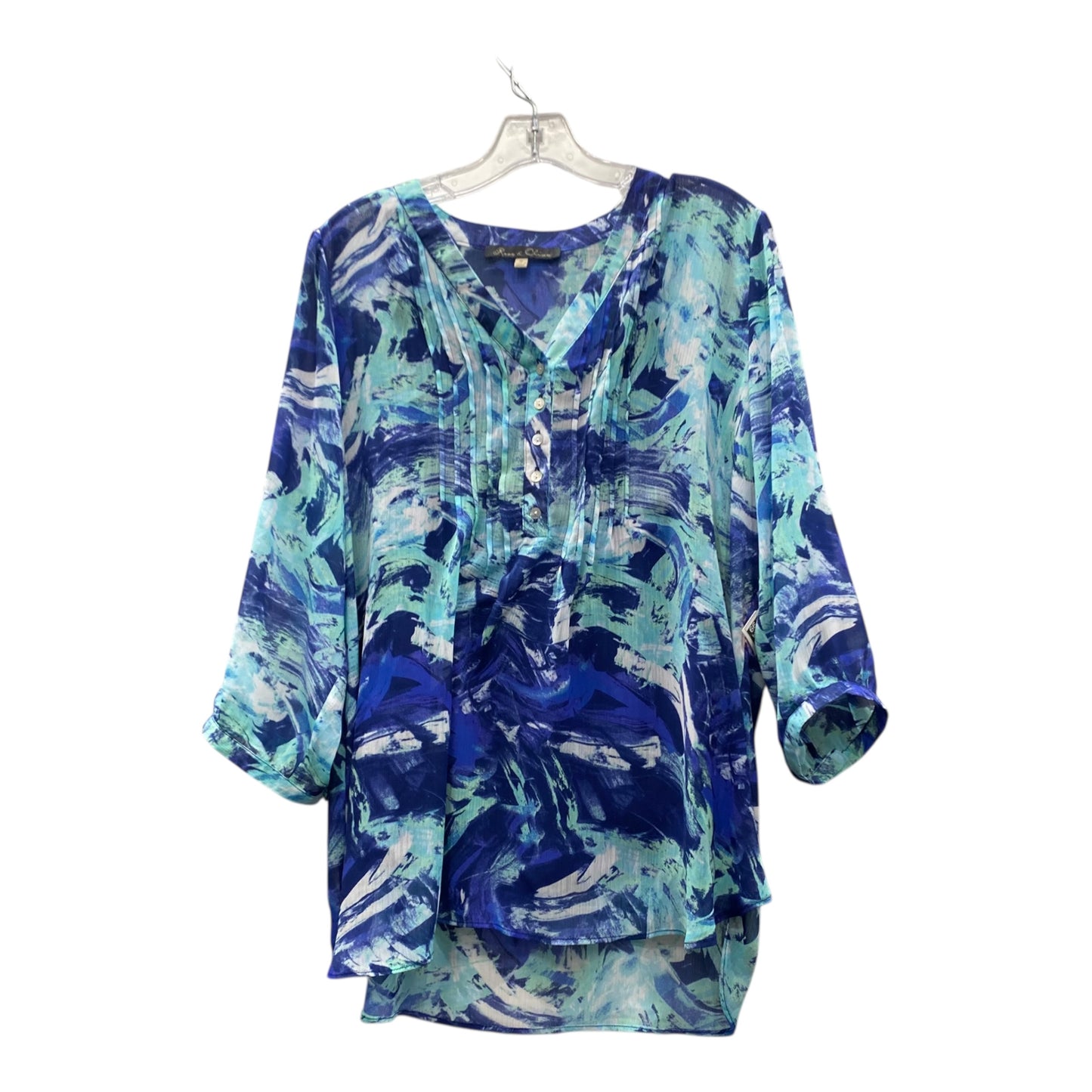 Top 3/4 Sleeve By Rose And Olive In Blue, Size:1X