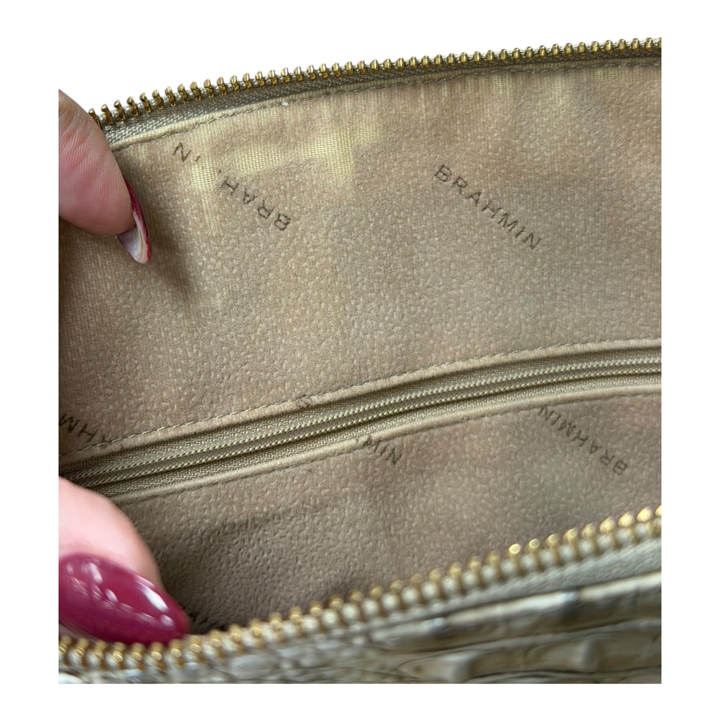 Handbag Designer By Brahmin In Grey & Tan, Size:Medium