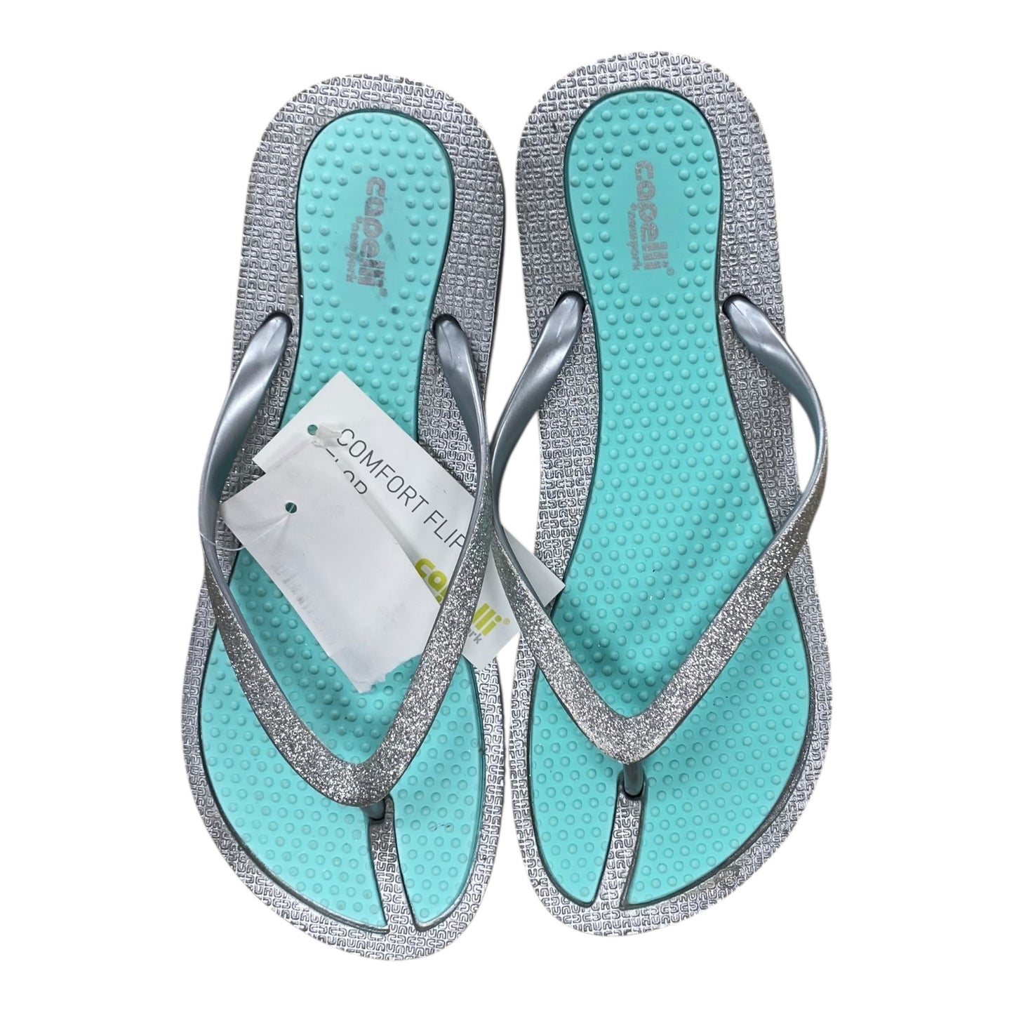 Sandals Flip Flops By Capelli In Green & Silver, Size:8