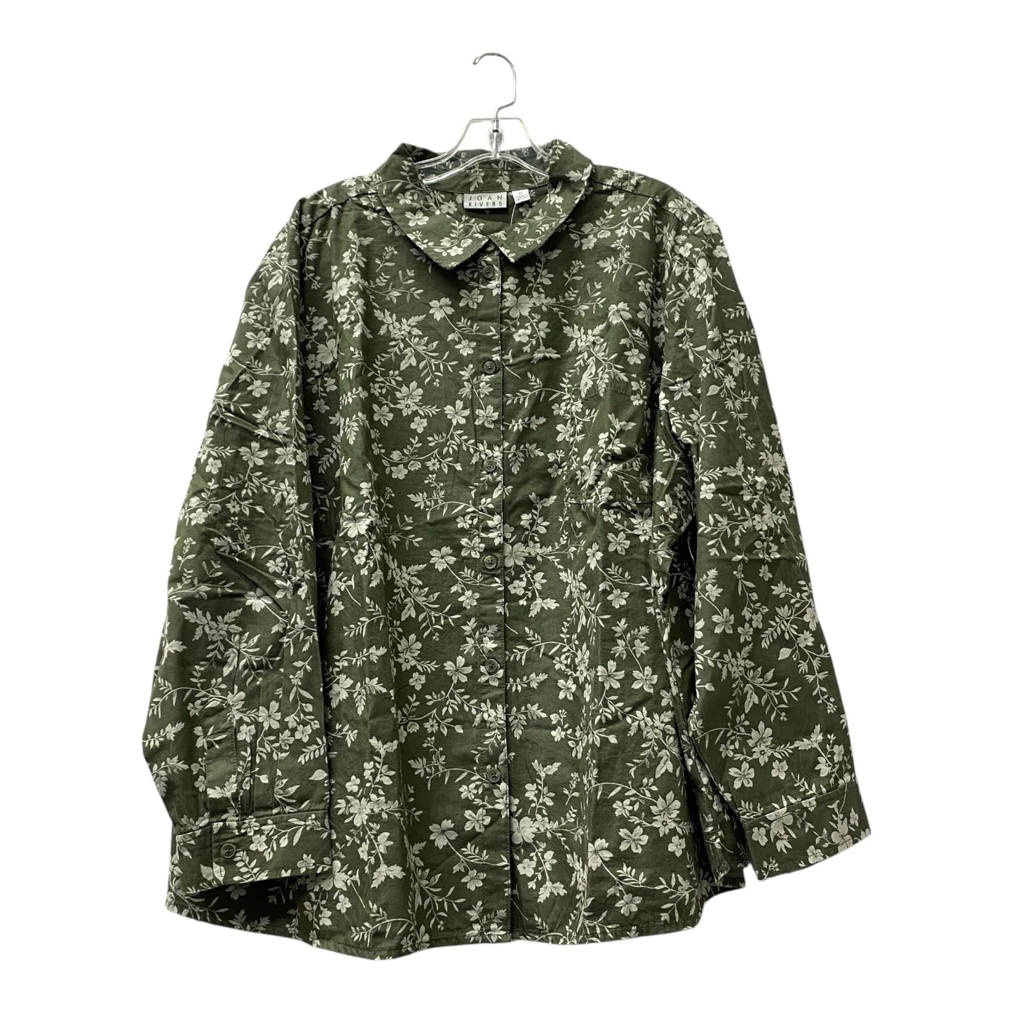 Blouse Ls By Joan Rivers In Green & White, Size:3X