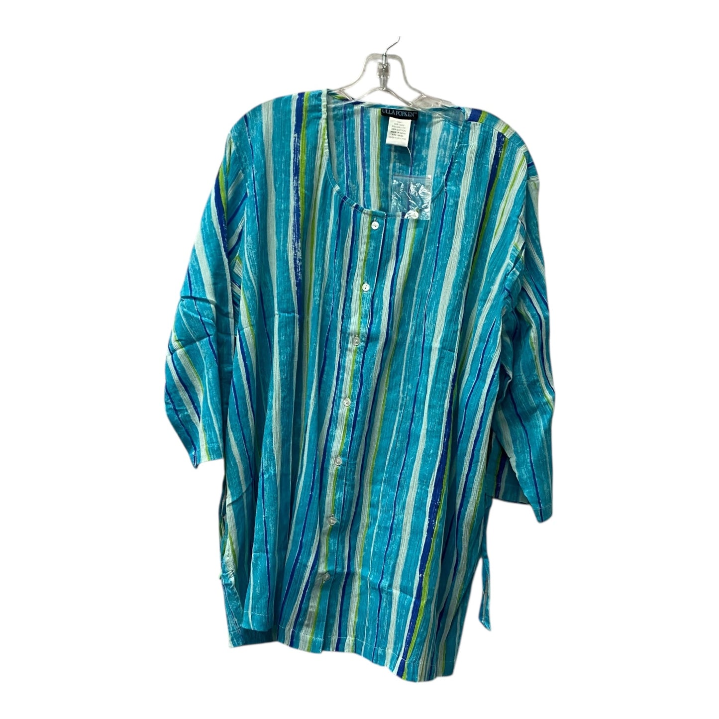 Top 3/4 Sleeve By Ulla Popken In Blue & White, Size:3X