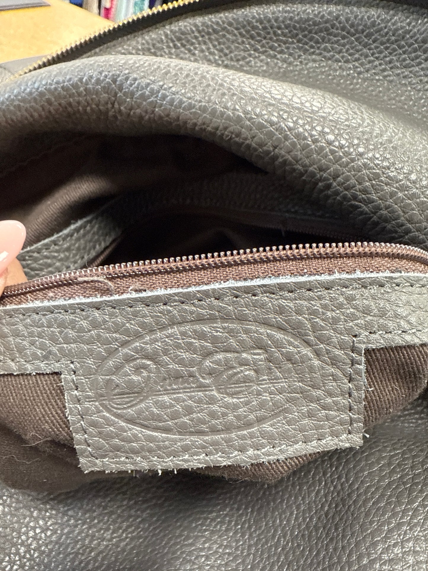 Leather Handbag In Grey, Size:Large
