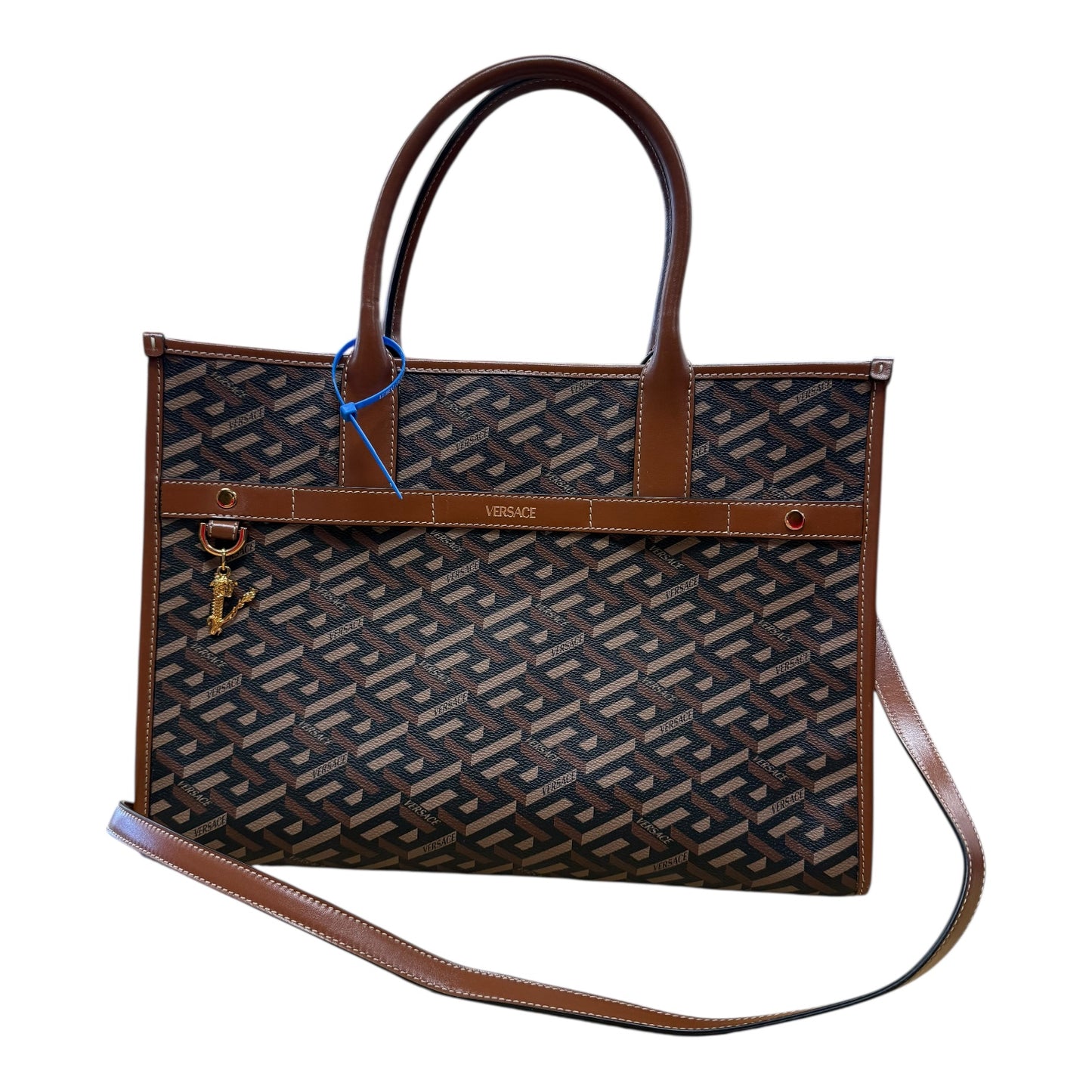 Tote Luxury Designer By Versace In Brown, Size:Medium