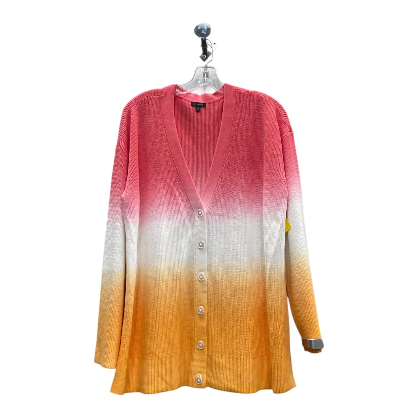 Sweater Cardigan By Talbots In Pink & White, Size:Xl