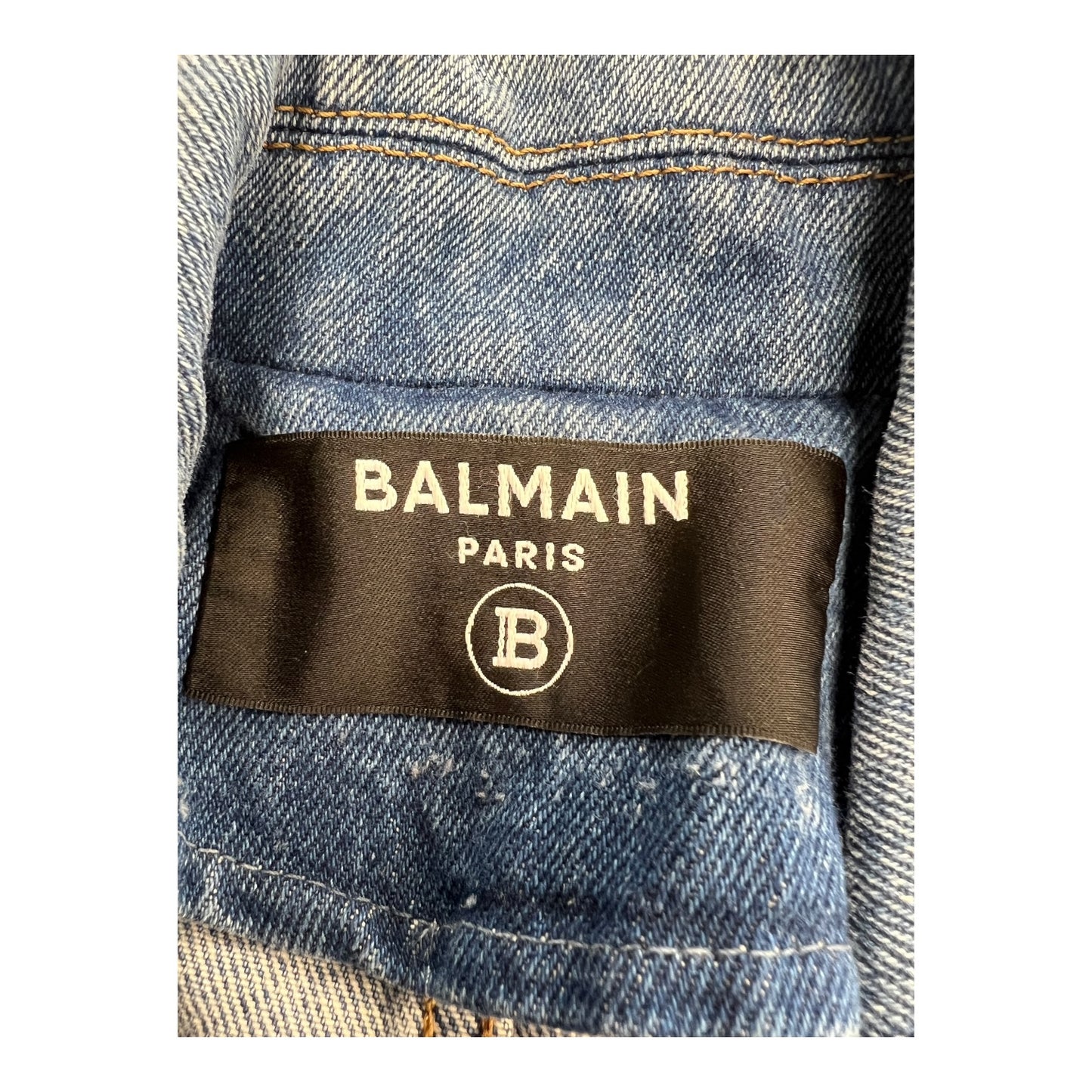 Blazer Luxury Designer By Balmain In Blue Denim, Size:S