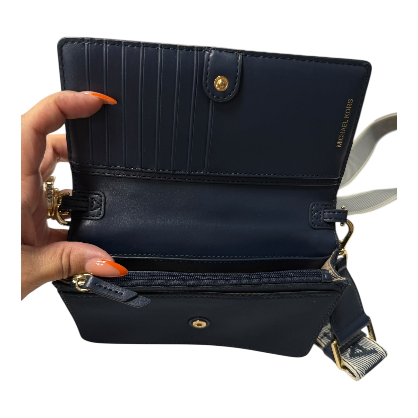 Crossbody Designer By Michael Kors In Blue, Size:Small