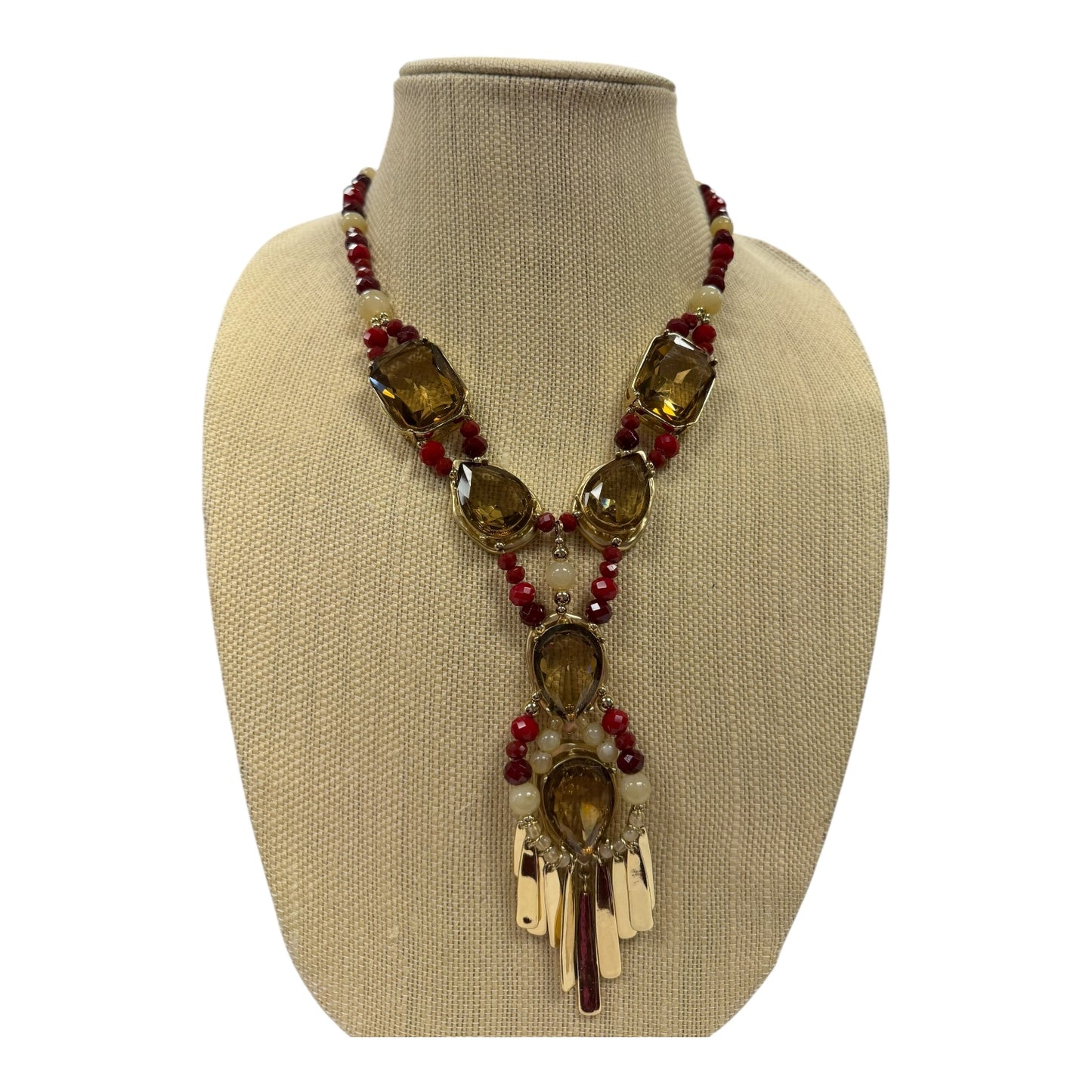 Necklace Statement By Chicos In Gold & Red