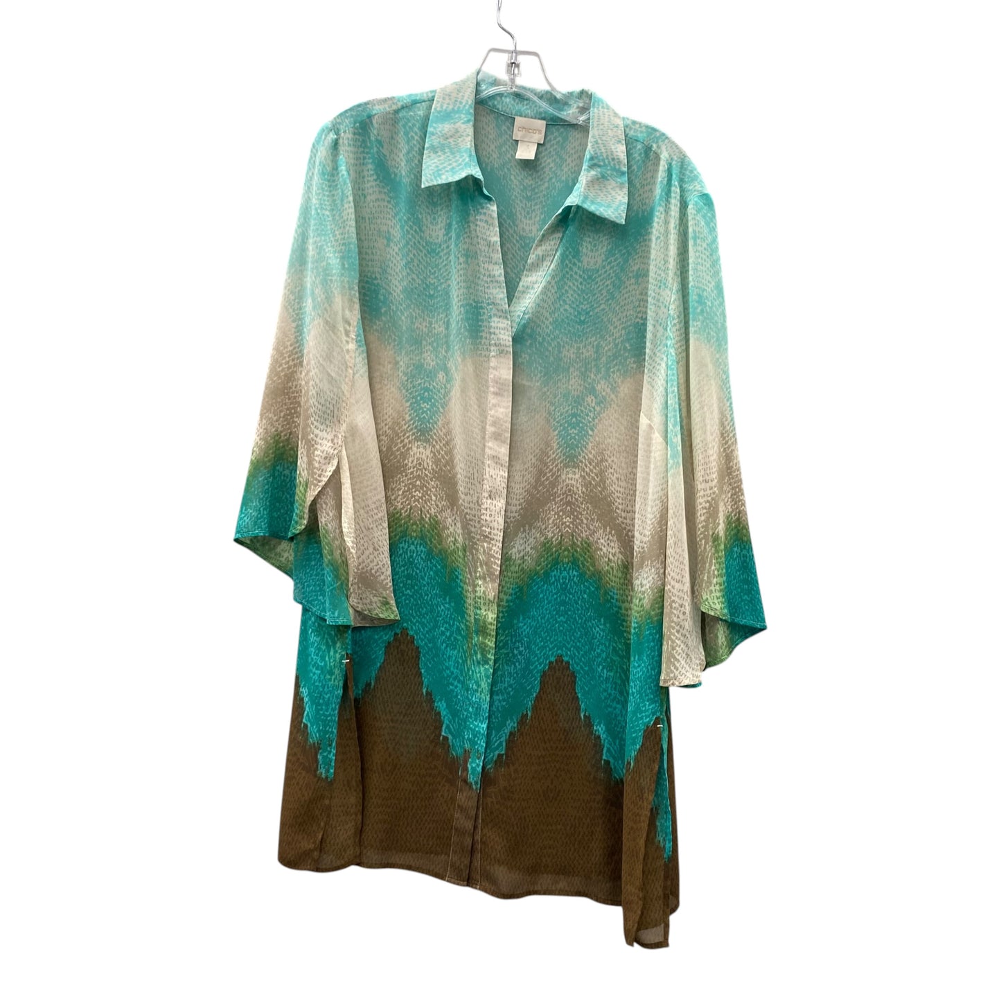 Top 3/4 Sleeve By Chicos In Aqua, Size:Xl