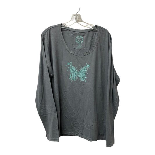 Athletic Top Ls Crewneck By Life Is Good In Grey, Size:1X