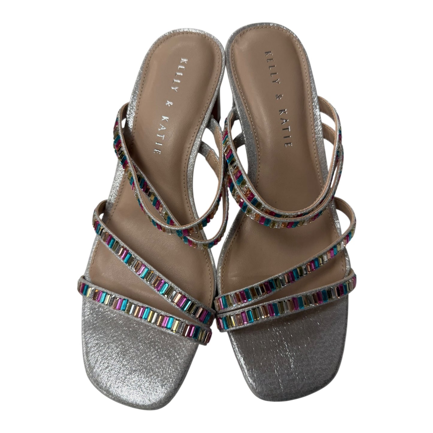Sandals Heels Block By Kelly And Katie In Silver, Size:7