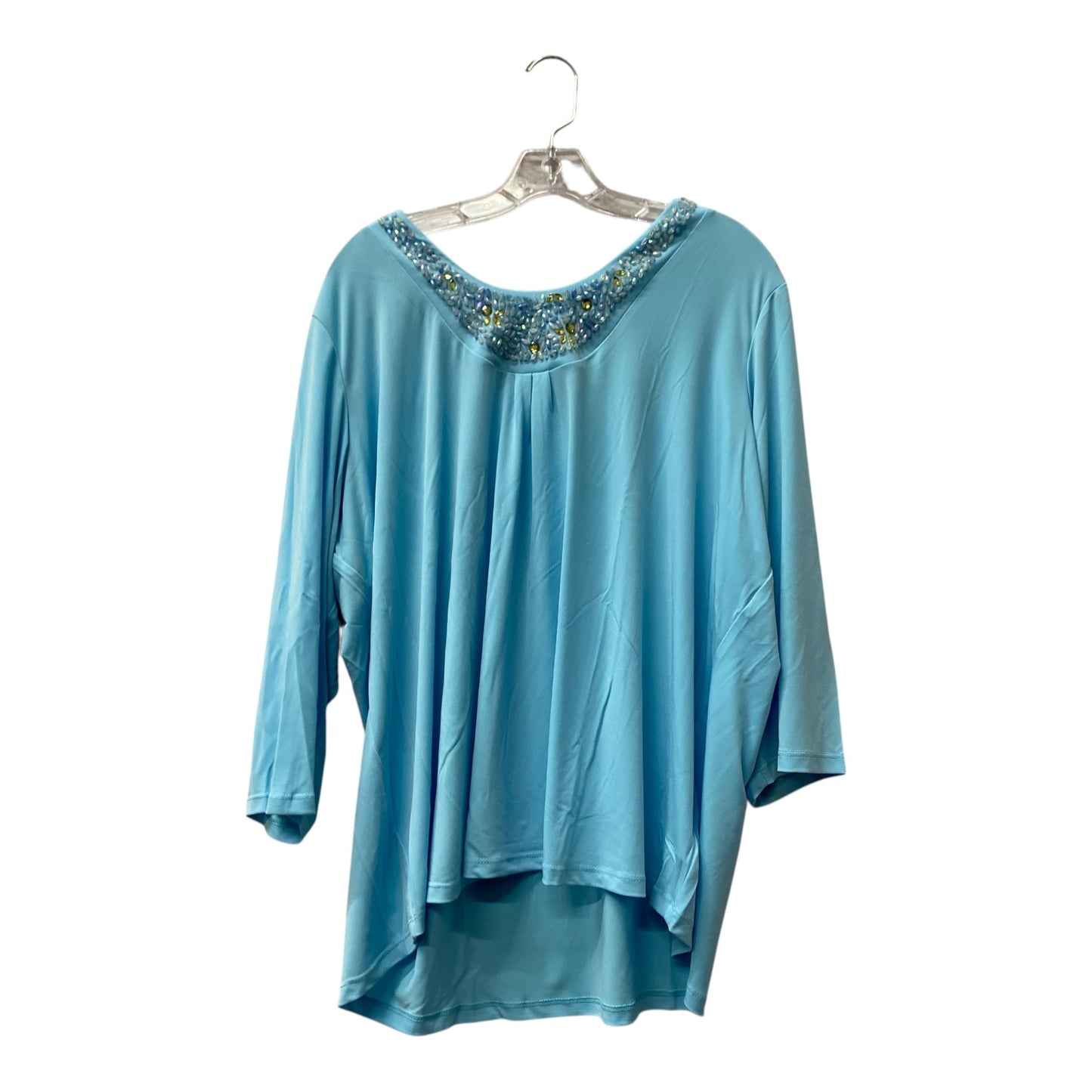 Top 3/4 Sleeve By Susan Graver In Blue, Size:2X