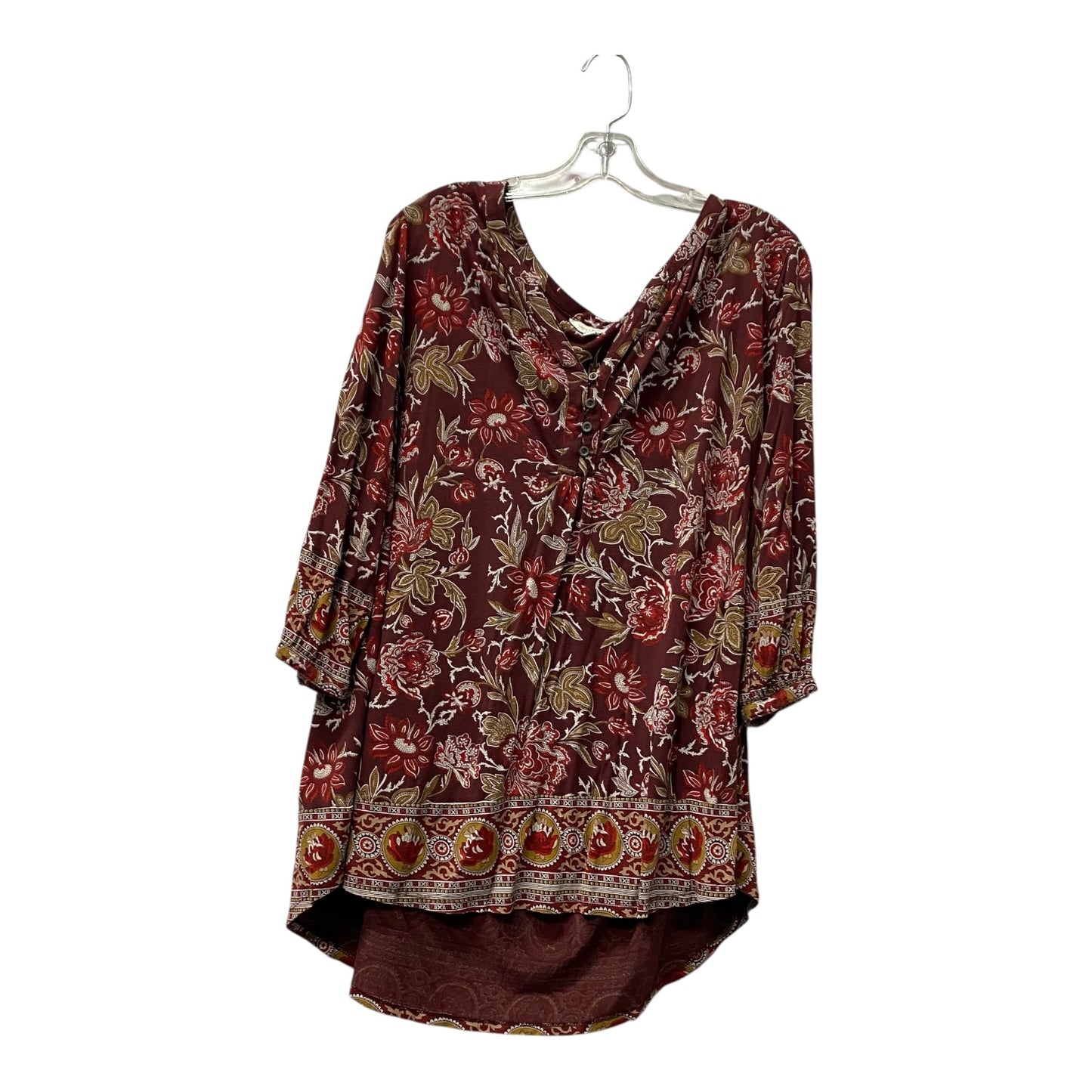 Top 3/4 Sleeve By Lucky Brand In Maroon, Size:2X