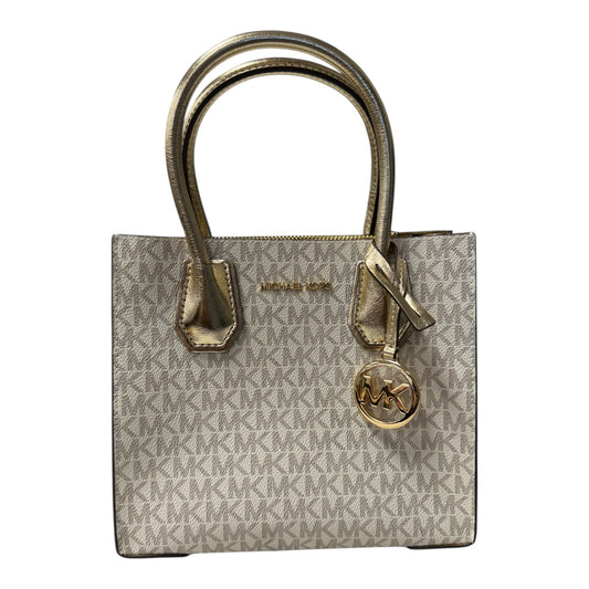 Handbag Designer By Michael Kors In Gold & White, Size:Medium