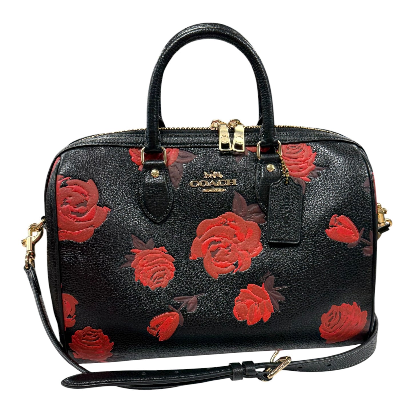 Handbag Designer By Coach In Black & Red, Size:Large