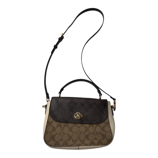Crossbody Designer By Coach In Brown & Cream, Size:Small