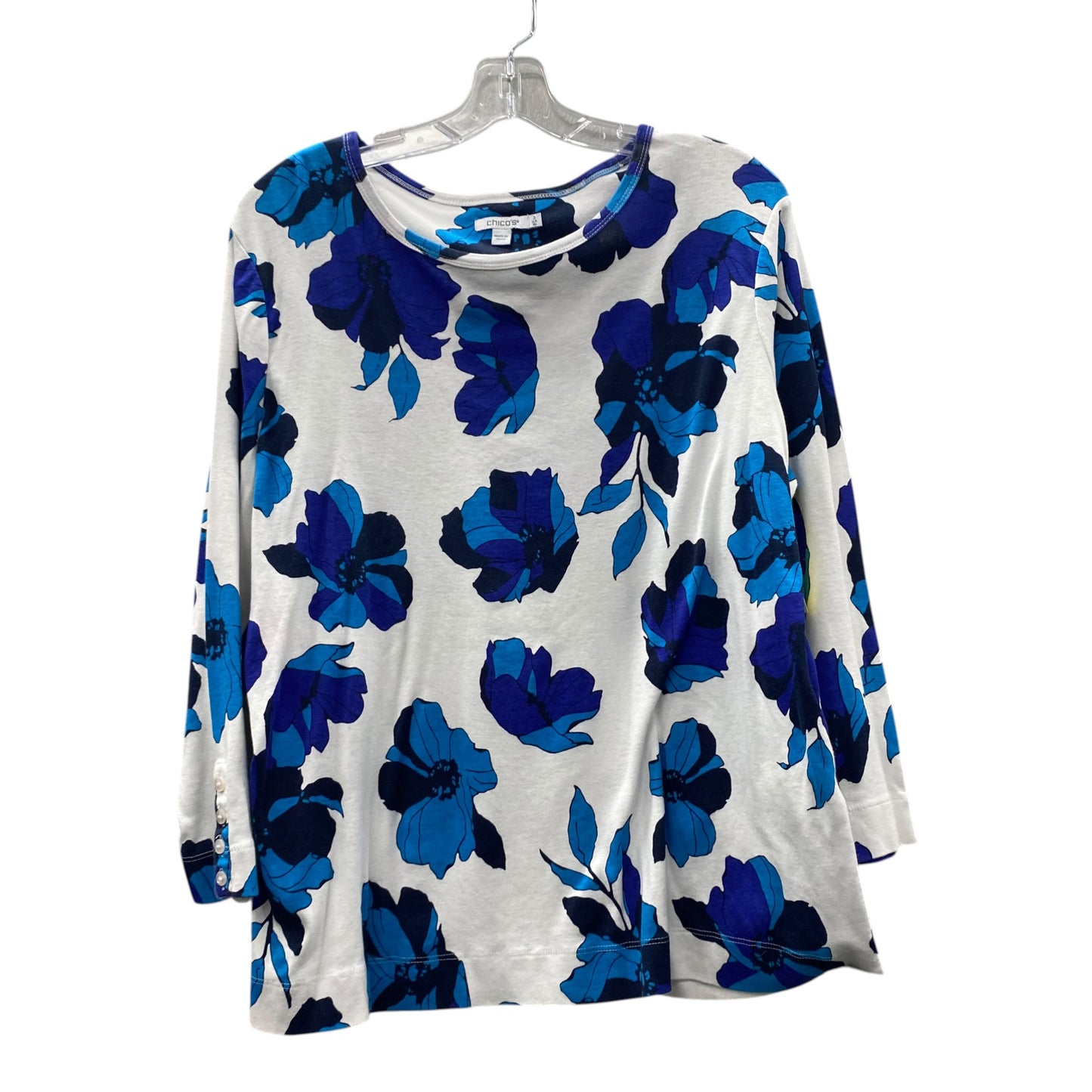 Top 3/4 Sleeve By Chicos In Purple & White, Size:Xl