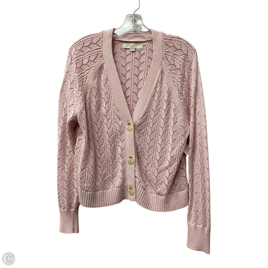 Sweater Cardigan By Loft In Pink, Size: L