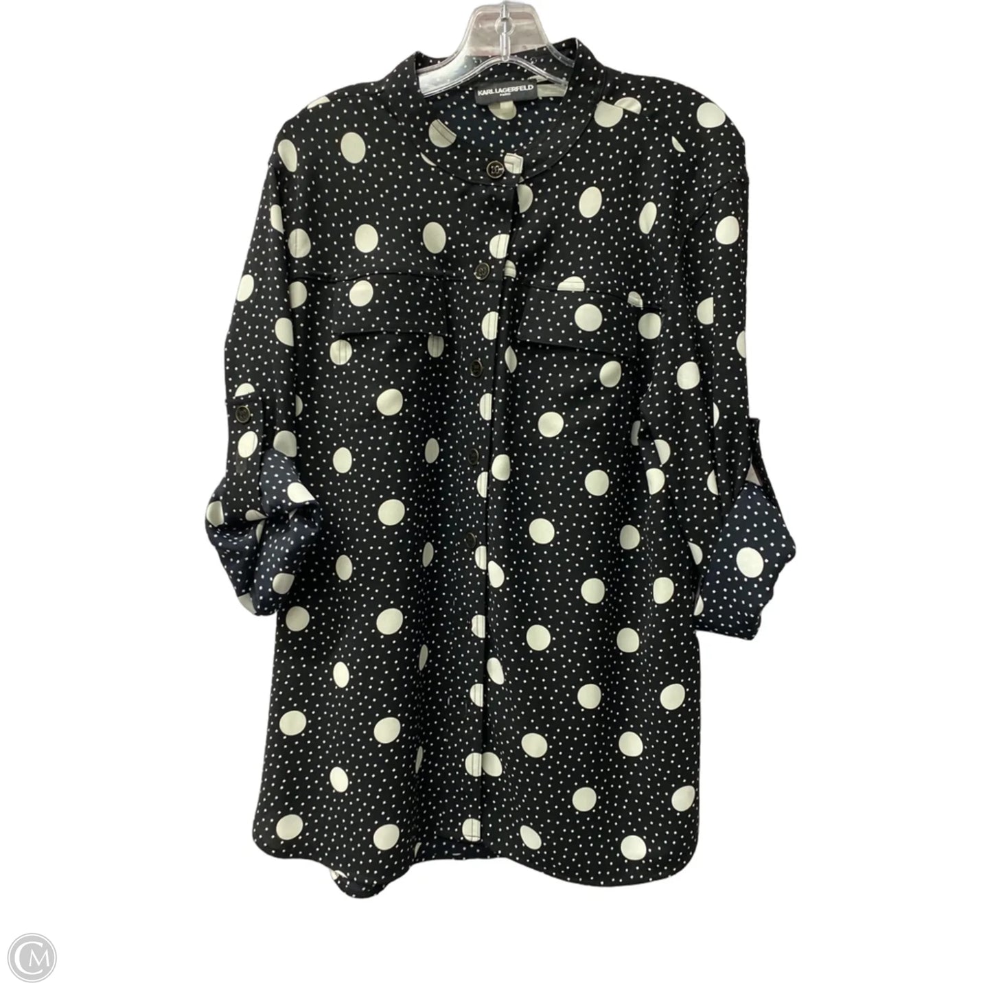 Top 3/4 Sleeve Designer By Karl Lagerfeld In Black, Size: L