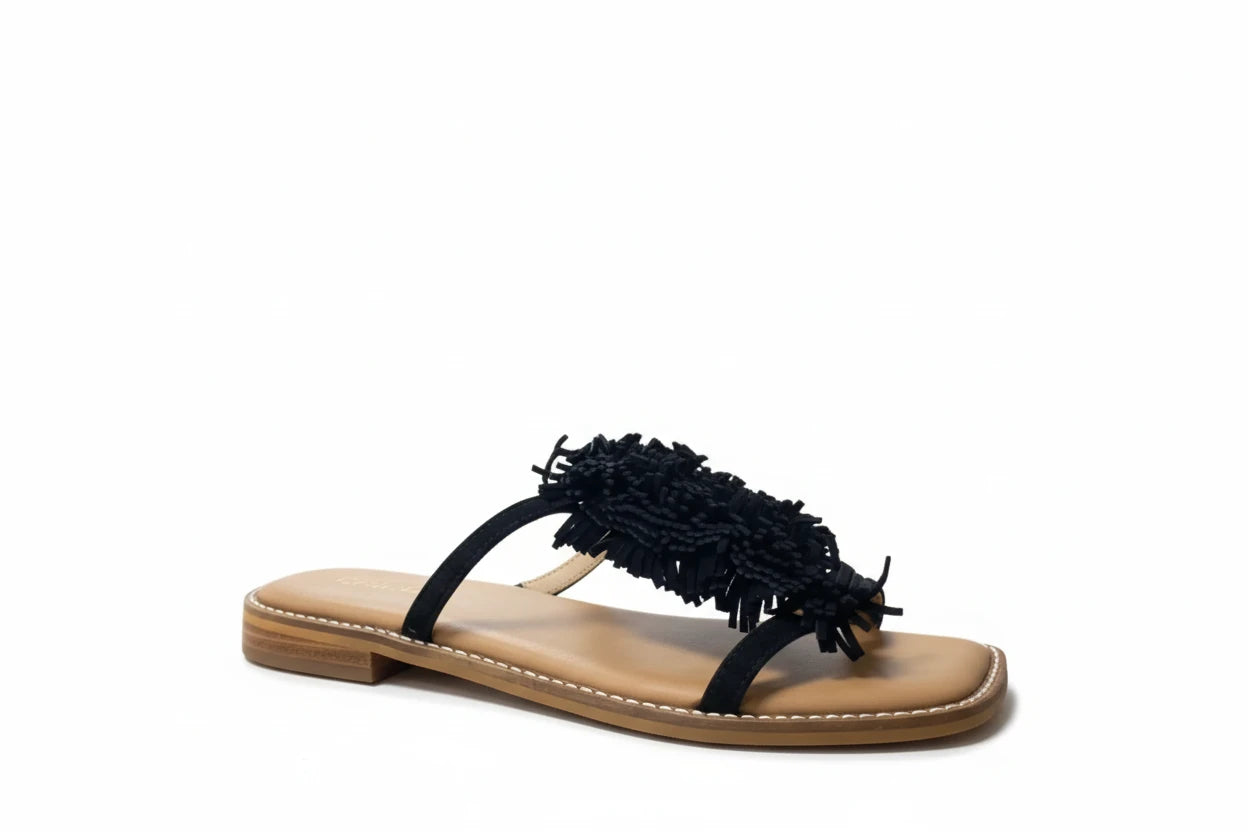 Sandals Flats By Chicos In Black & Tan, Size: 8