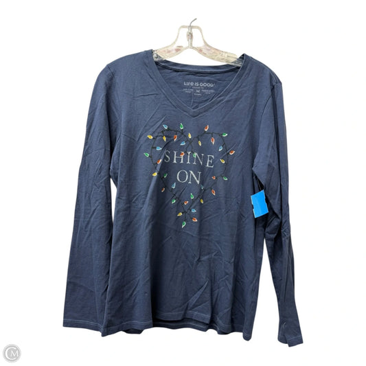 Athletic Top Long Sleeve Crewneck By Life Is Good In Blue, Size: M
