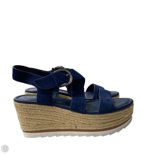 Sandals Heels Platform By Mark Fisher In Blue & Tan, Size: 8