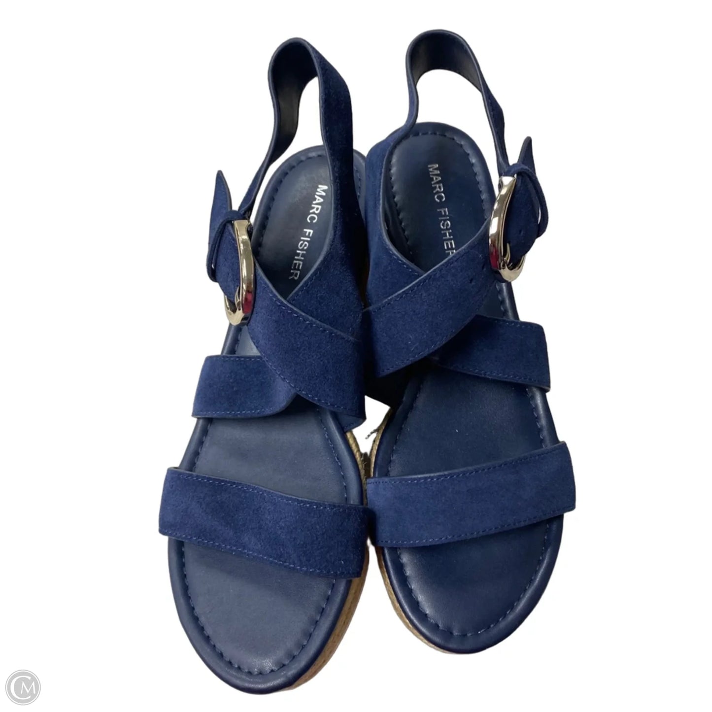 Sandals Heels Platform By Mark Fisher In Blue & Tan, Size: 8
