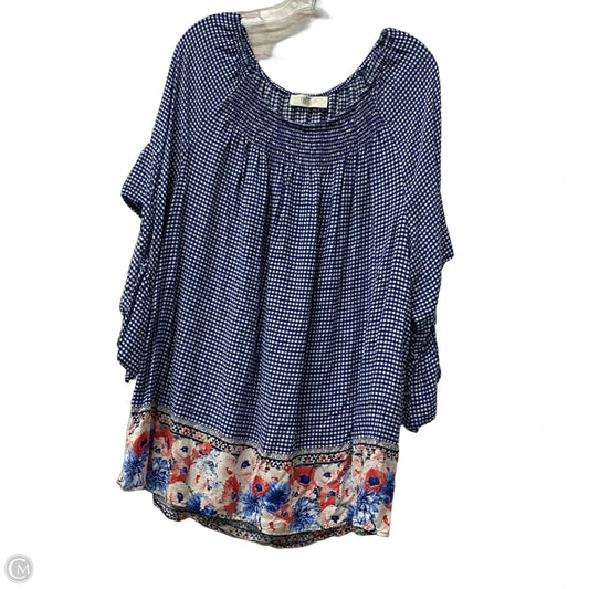 Top Short Sleeve By Terra & Sky In Blue & Red & White, Size: 1x