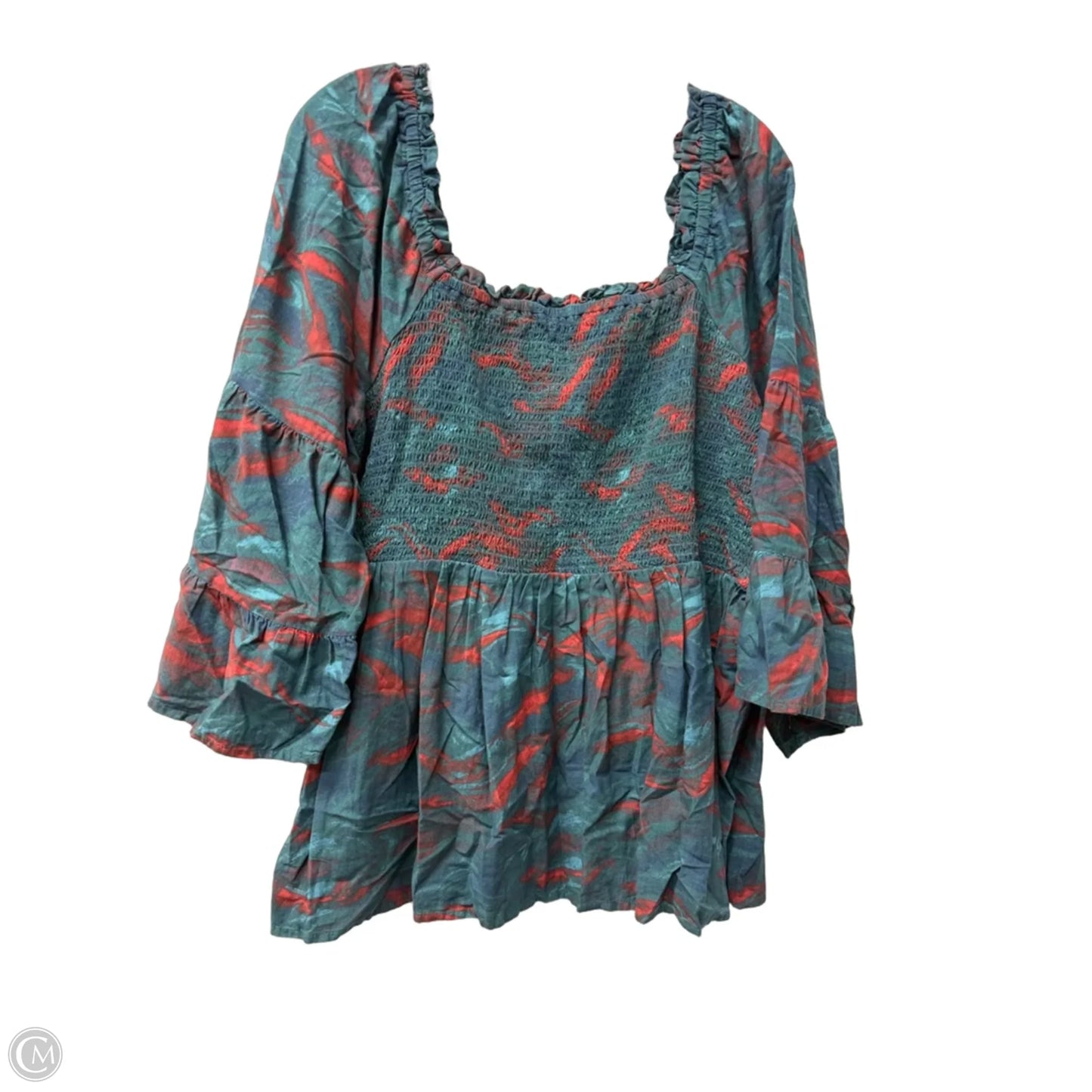 Top Long Sleeve By Terra & Sky In Green & Red, Size: 1x