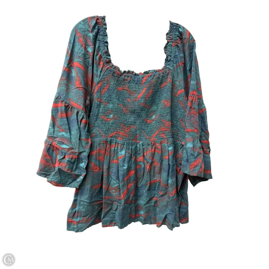 Top Long Sleeve By Terra & Sky In Green & Red, Size: 1x