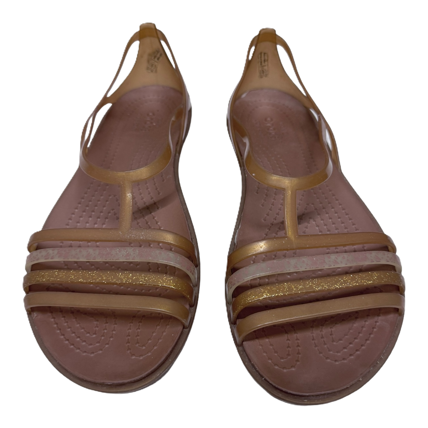 Brown Sandals Flats By Crocs, Size: 10