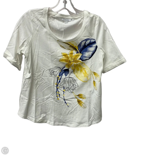 Top Short Sleeve By Chicos In White & Yellow, Size: S