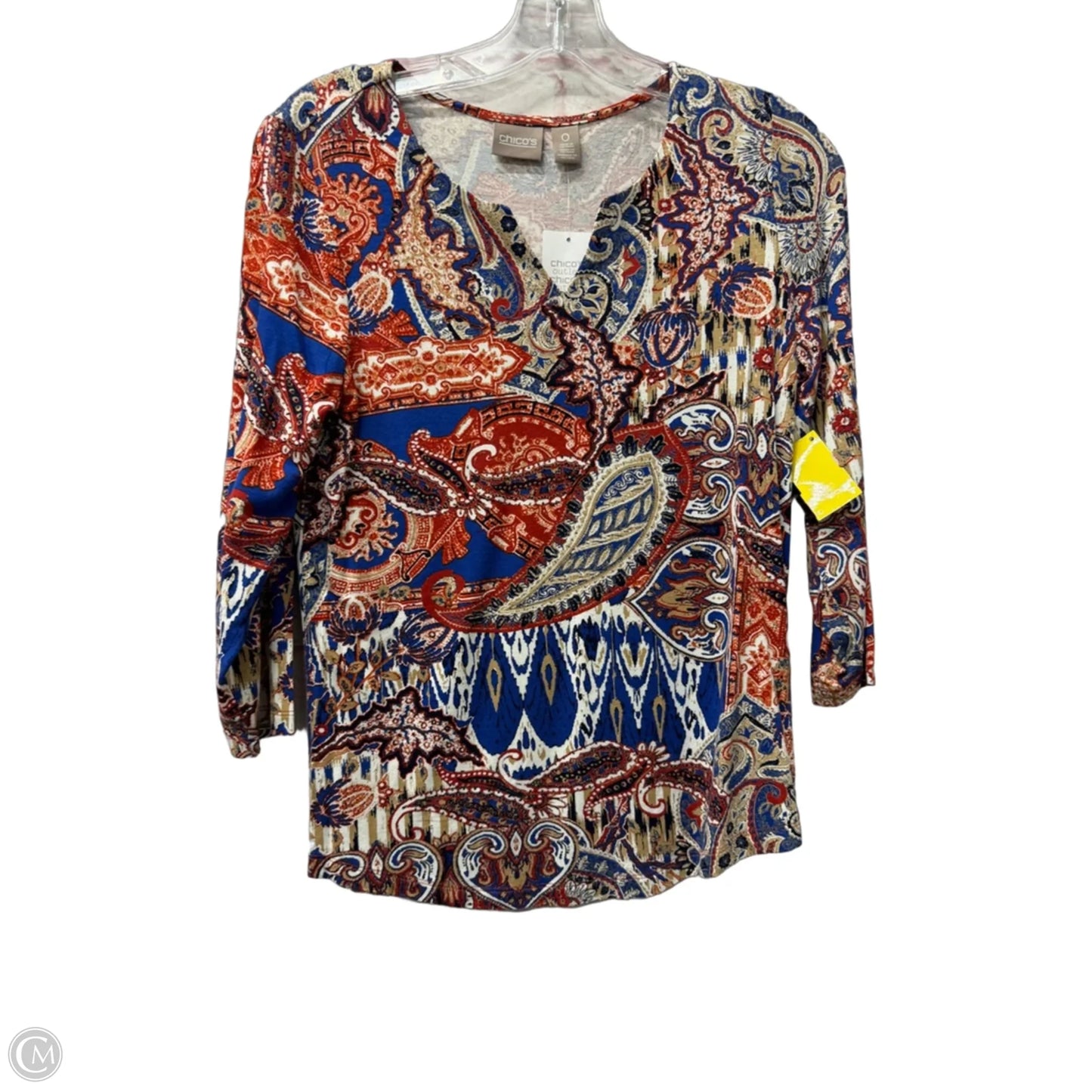 Top 3/4 Sleeve By Chicos In Blue & Red, Size: S