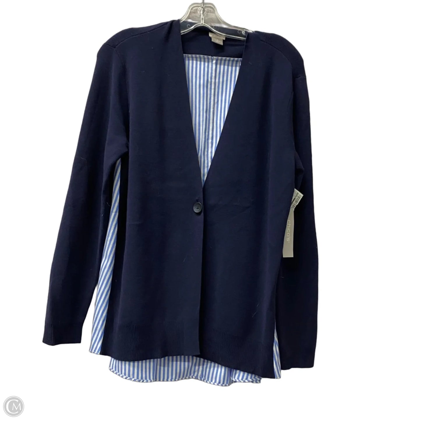 Top Long Sleeve By Chicos In Blue & White, Size: M