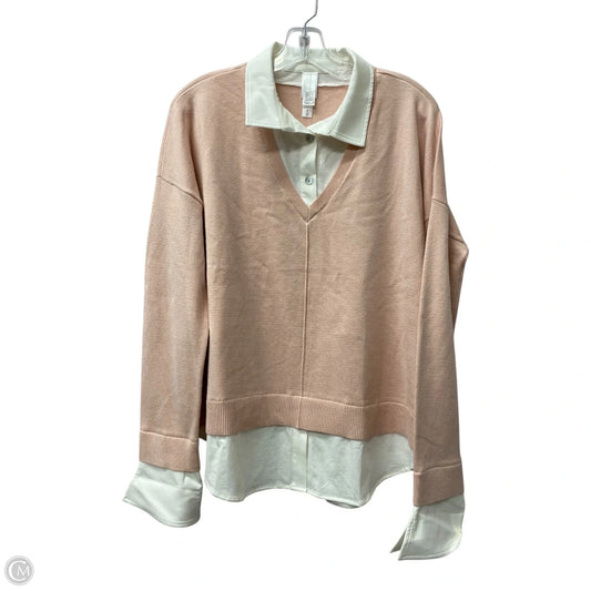 Top Long Sleeve By Cme In Pink & White, Size: L