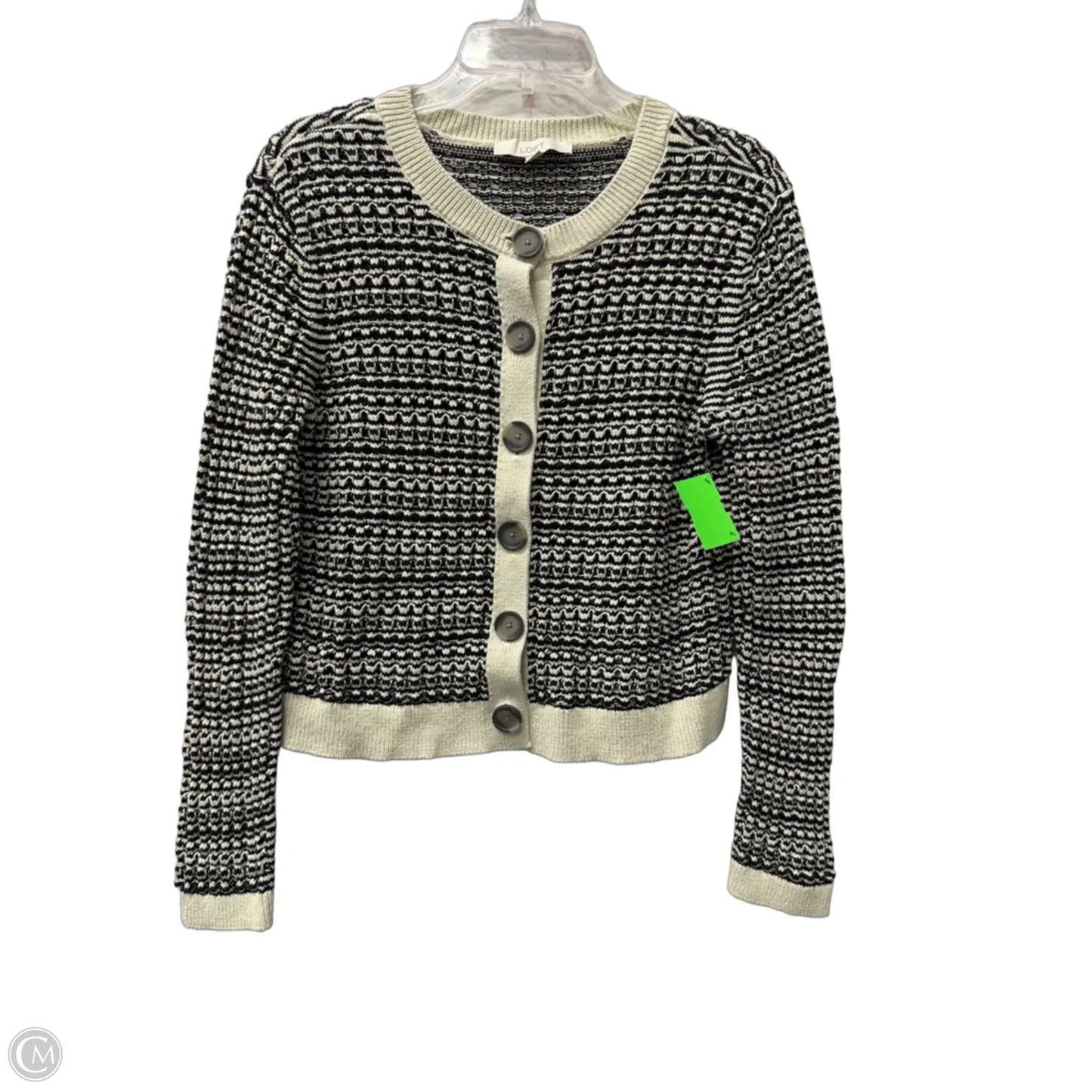 Sweater Cardigan By Loft In Black & Cream, Size: L