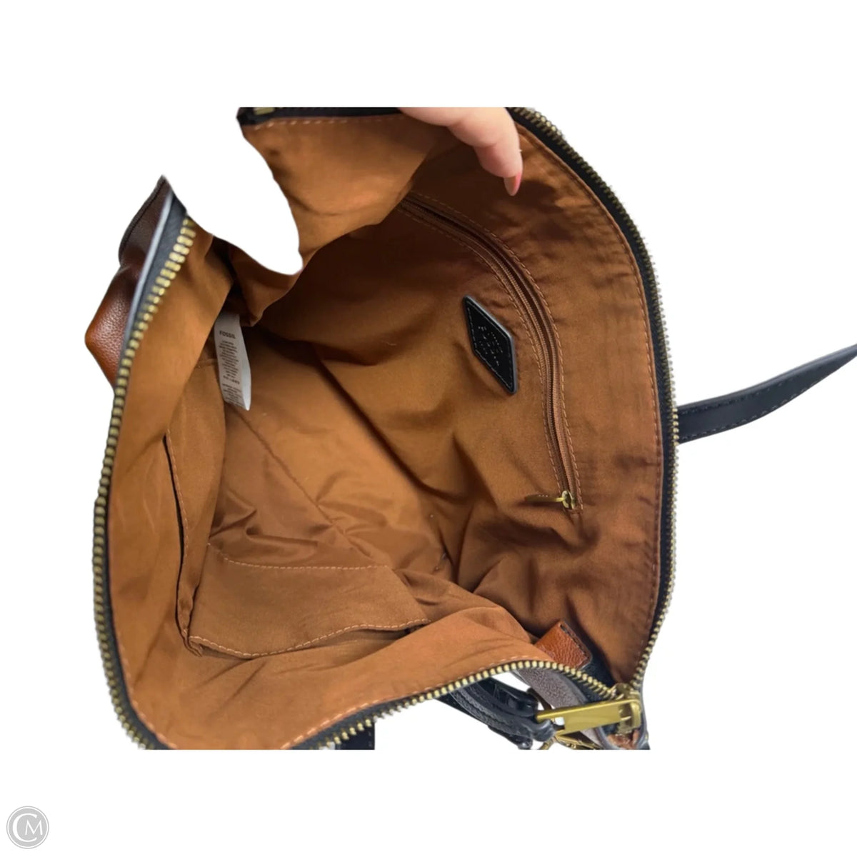 Handbag Leather By Fossil, Size: Medium