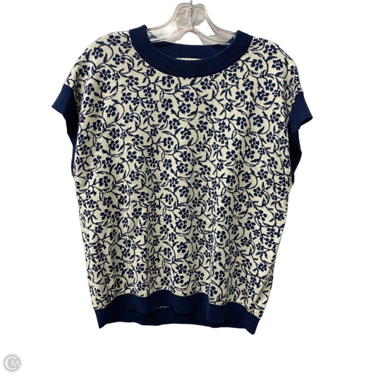 Sweater Short Sleeve By Loft In Blue & Cream, Size: Xs